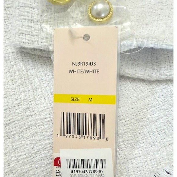 NANETTE LEPORE Frayed Tweed Texture GOLD & WHITE Jacket Blazer Sz LARGE NEW $138 - Picture 5 of 12